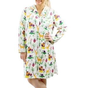 La Cera Forest Animals Flannel Night Shirt Womens Large